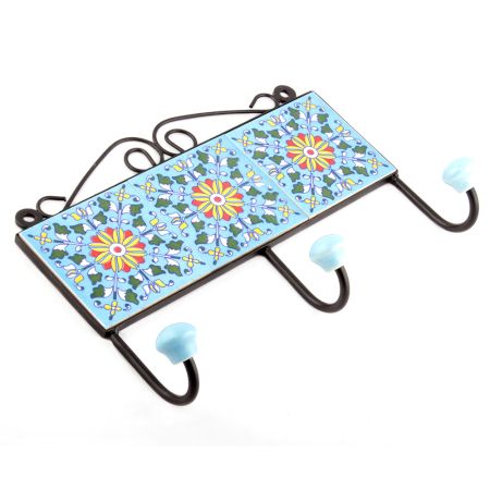 Turquoise And Yellow Floral Tiles Hooks