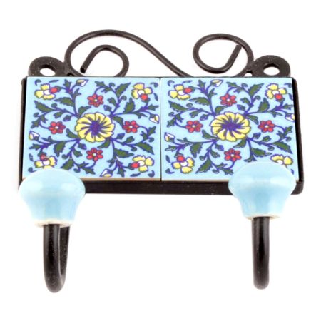 Turquoise And Yellow Wheel Flower Ceramic Tiles Hooks