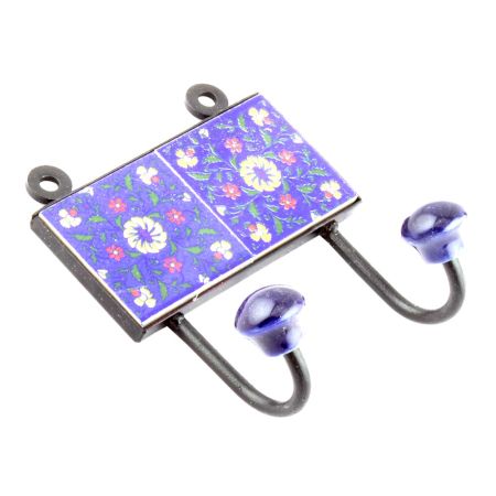 Navy Blue And Yellow Wheel Flower Ceramic Tiles Hooks Online