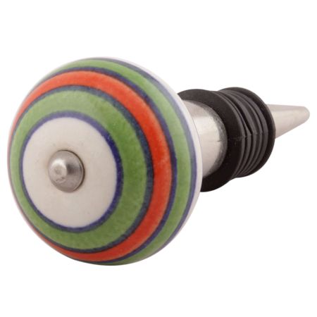 Pea Green Striped Ceramic Wine Stopper
