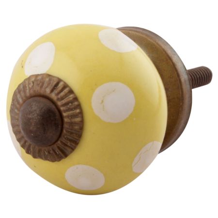 Yellow Dotted Small Ceramic Cabinet Knobs