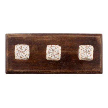 White And Golden Square Ceramic Wooden Hooks 