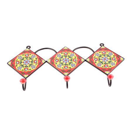Red And Turquoise Tiny Flower Tiles Hooks
