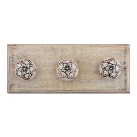Black With Pink Dotted Ceramic Flat Wooden Hooks