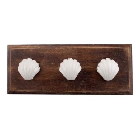 White Sea Shell Ceramic Wooden Hooks