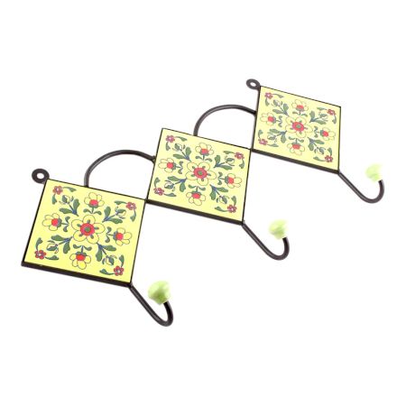 Yellow And Red Tiny Flower Tiles Hooks