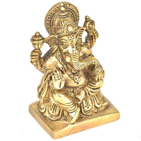 Brass 4 Hand Ganesha Sitting On a Raised Platform