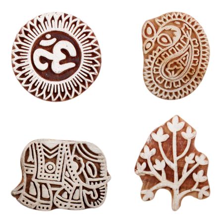 Set of 4 Piece New Mix Wooden Printing Block