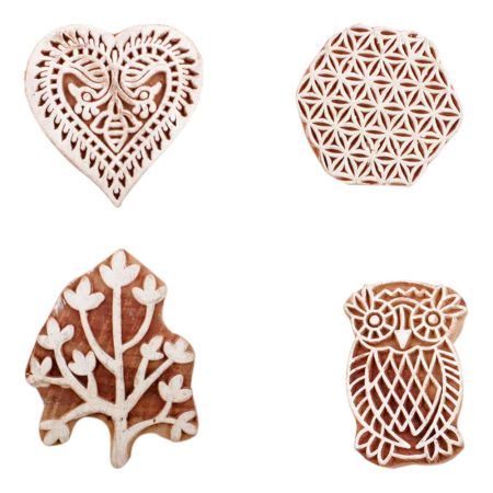 Set of 4 Piece New Mix Wooden Printing Block