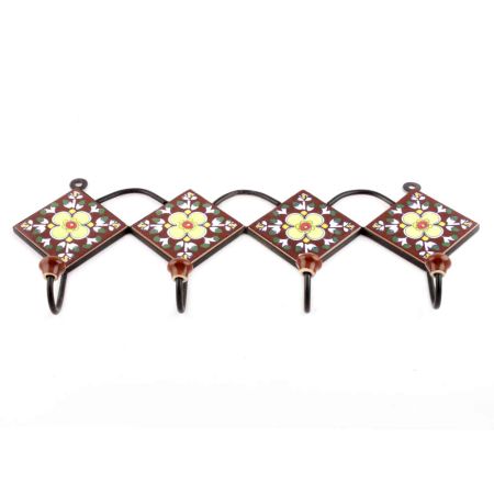 Brown And Yellow Ceramic Floral Tiles Hooks