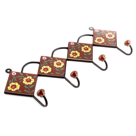 Brown And Yellow Ceramic Floral Tiles Hooks Online