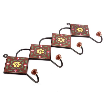 Brown And Yellow Tiny Flower Ceramic Tiles Hooks