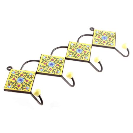 Yellow And Turquoise Wheel Flower Ceramic Tiles Hooks