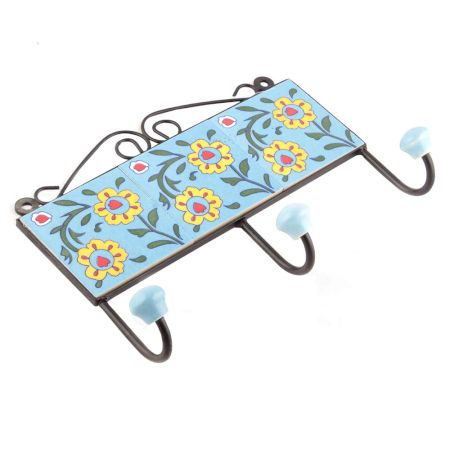 Turquoise And Yellow Ceramic Flower Tiles Hooks