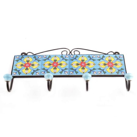 Turquoise And Red Tiny Flower Ceramic Tiles Hooks Online