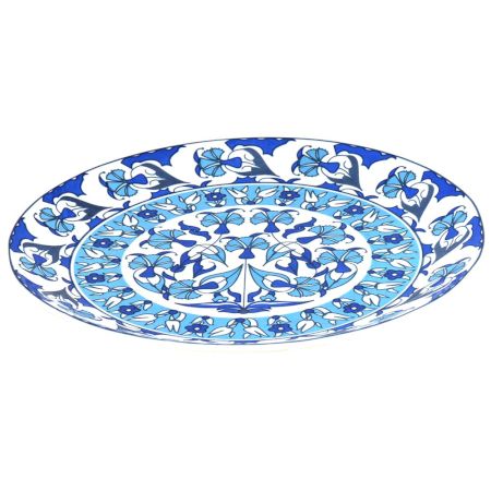 Blue Pottery Floral Design Serving Dinner Plate
