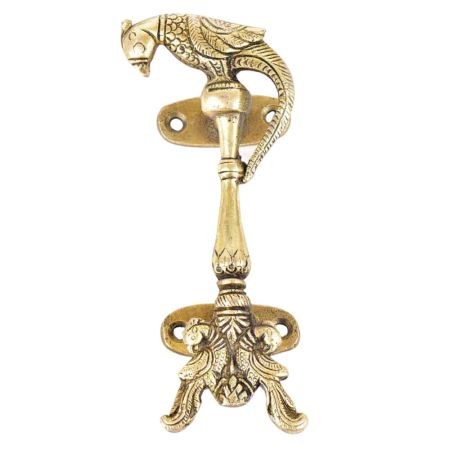 Two Brass Peacocks With  Brass Parrot On Top Door Handle