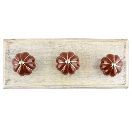 Dark Brown With Golden Line Ceramic Melon Wooden Hooks