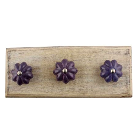 Dark Purple Crackle Ceramic Wooden Hook