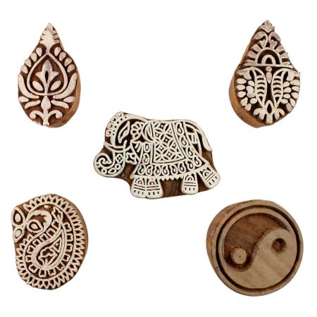 Set of 5 Piece New Mix Wooden Printing Blocks