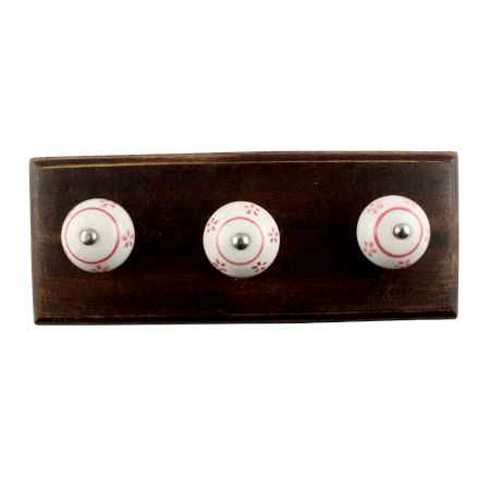 Pink Tiny Flower Ceramic Wooden Hooks