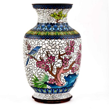 Cloisonne Enamel Vase Decorated with Bird And Crackled Flowers Design