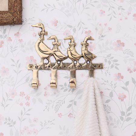 Brass Mother and Baby Geese Wall Hook Key Holder