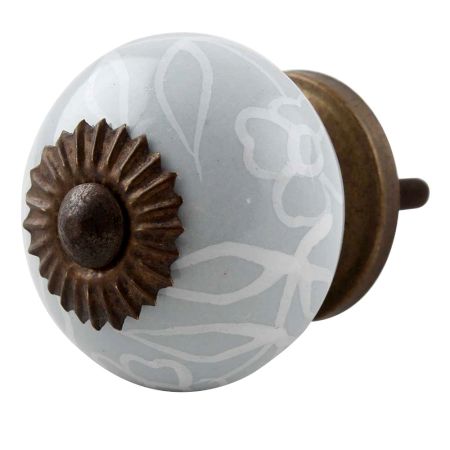 Grey Leaf Floral Ceramic Dresser Knob 