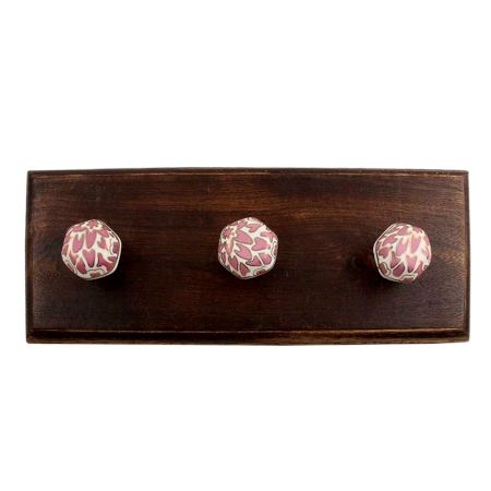 Pink Hexagon Small Ceramic Wooden Hook 