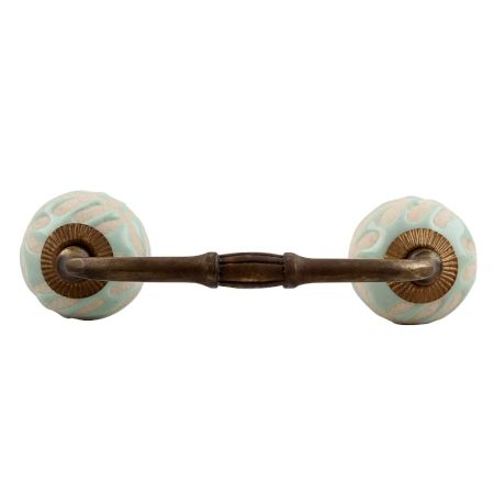 Sage Green Etched Ceramic Floral Bridge Handle
