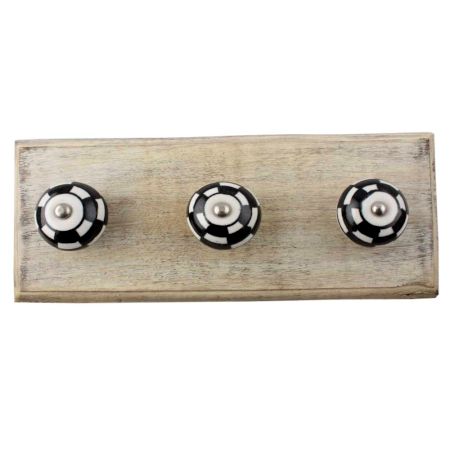 Black And White Ceramic Floral Wooden Hook