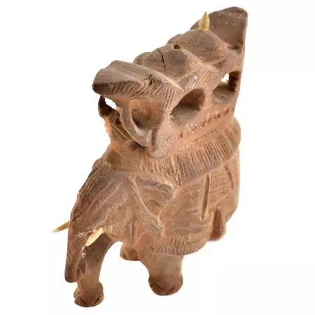 Rare Hand Carved Wooden Elephants Statue