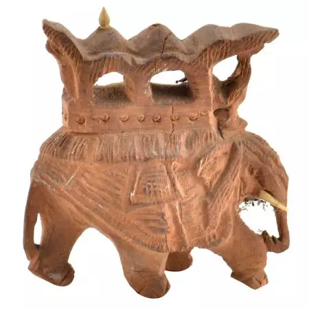 Rare Hand Carved Wooden Elephants Statue