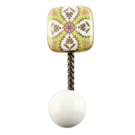 Golden Leaf Flower Square Ceramic Iron Wall Hook in Antique Fitting 