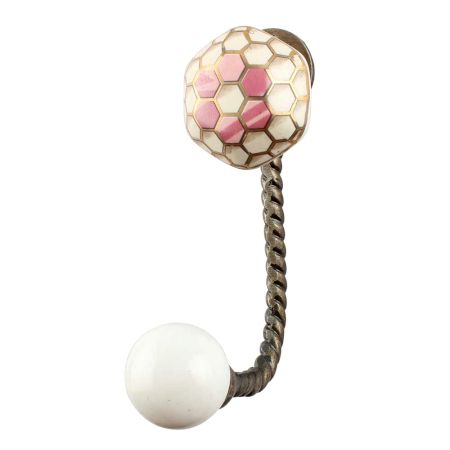 Golden Football Pattern Hexagon Ceramic Wall Hook in Antique Fitting 