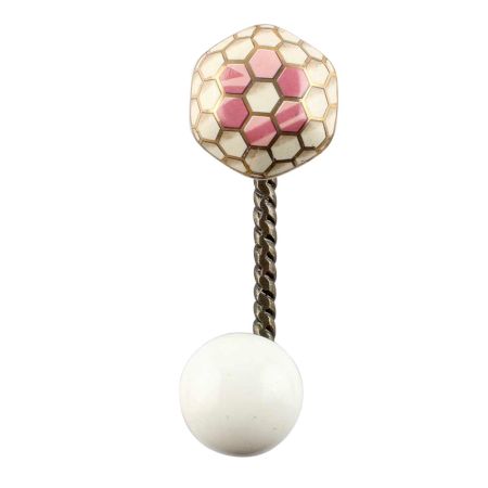 Golden Football Pattern Hexagon Ceramic Wall Hook in Antique Fitting 