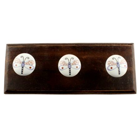 White Base Bee Ceramic Flat Wooden Hook