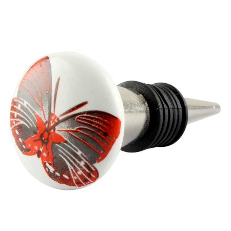 Dark Red Butterfly Ceramic Wine Stopper