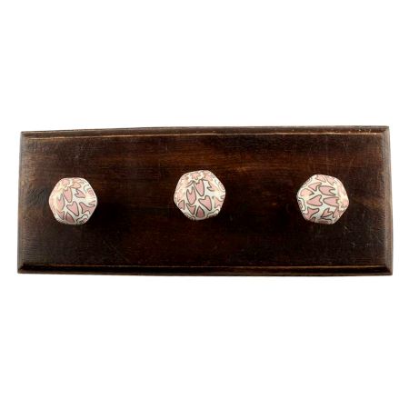 Pink Hexagon Small Ceramic Wooden Hook