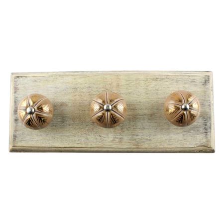 Golden Flower Ceramic Wooden Hook