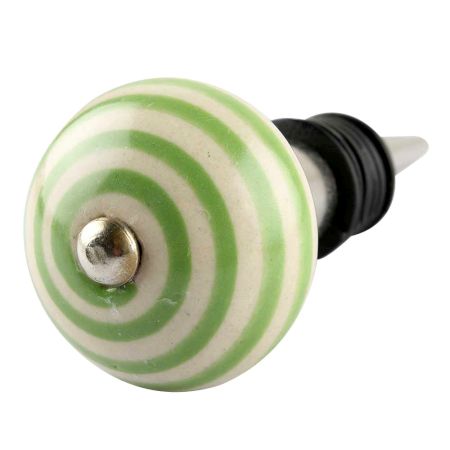 Pea Green Striped Ceramic Wine Stopper