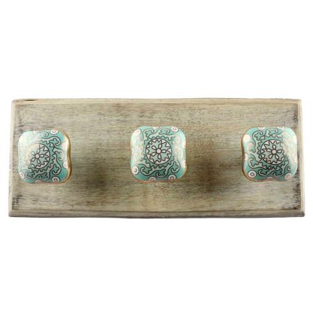 Sage Green Square Ceramic Wooden Hook