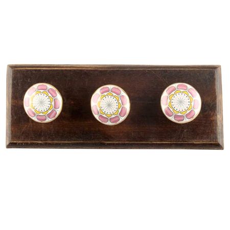 Pink Wheel Flower Ceramic Wooden Hook