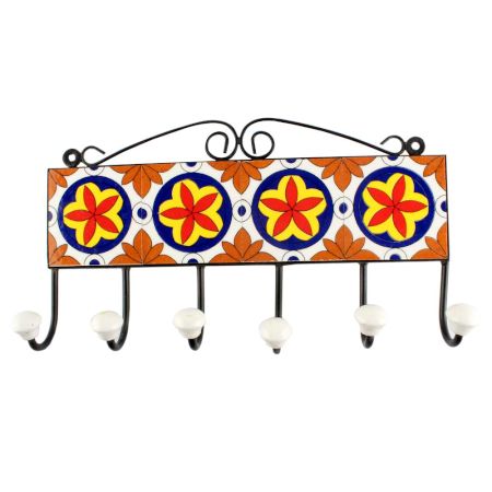 Ceramic Flower Tile Hook in Red