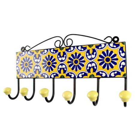 Navy Blue Sunflower Ceramic Tile Hook