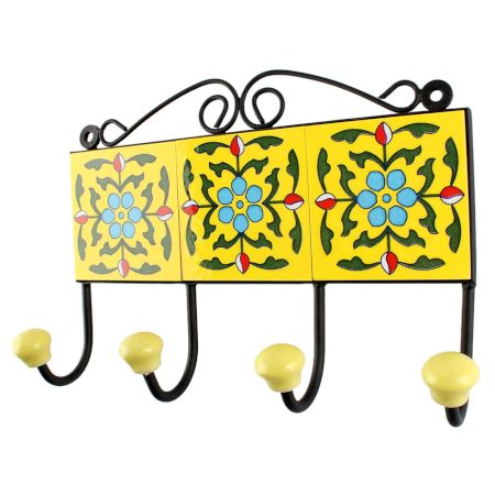 Ceramic Floral Tile Hook in Yellow