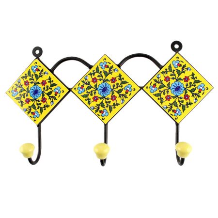 Turquoise Wheel Flower Ceramic Tile Hook 
