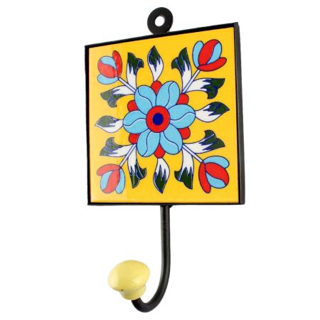 Turquoise Sunflower Ceramic Tile Hook