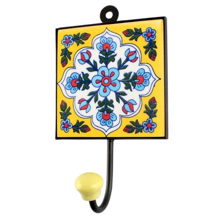White Base Ceramic Floral Tile Hook