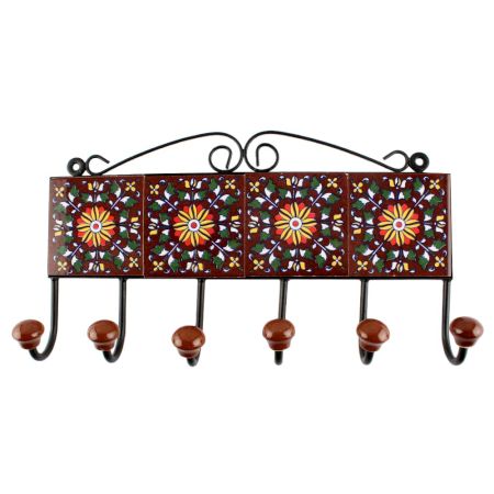 Dark Brown Wheel Flower Ceramic Tile Hook
